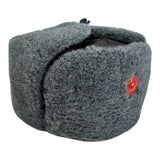Soviet-Style Ushanka Trapper Hat – Grey Faux Fur Red Army Star Badge