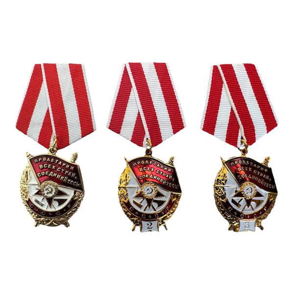 Set of 3 Soviet Medal Order of Red Banner USSR WW2 Award Repro