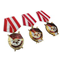 Set mit 3 sowjetischen Medaillen, Orden des Roten Banners der UdSSR, Reproduktion des 2. Weltkriegs