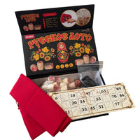 Russian Lotto Bingo Board Game Set with Cards Chips and Wooden Barrels and Magnet Lock Box