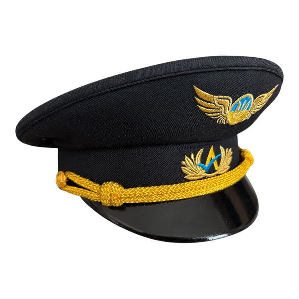 Vintage Ukrainian Civil Aviation Pilot Hat NAU Kyiv Air Fleet Officer Black Cap