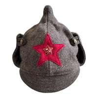 Russische Rote Armee Hut Old Style graue Wolle Budenovka Mütze UdSSR Metallabzeichen