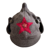 Russische Rote Armee Hut Old Style graue Wolle Budenovka Mütze UdSSR Metallabzeichen