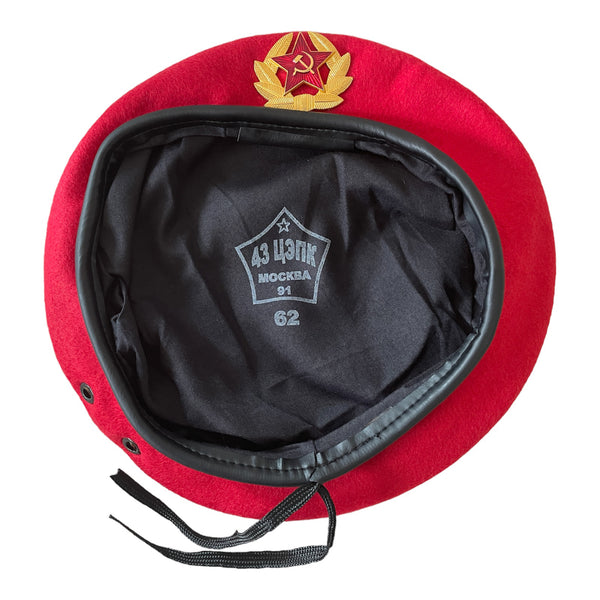 USSR Soviet Style Russian Army Uniform Bright Red Spetsnaz Beret Cap Hat Badge