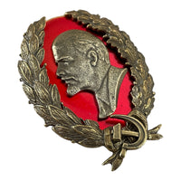 Wladimir Lenin UdSSR Russisches großes rotes Emaille-Auszeichnungs-Sowjetabzeichen aus Messing