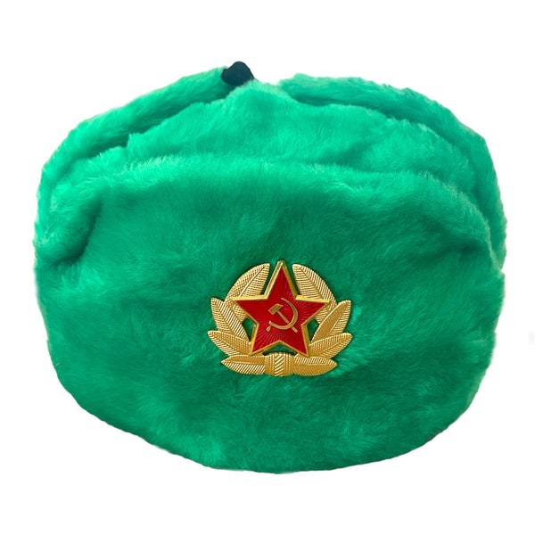Russian Military Style Green Ushanka Hat Soviet Soldier Red Army Badge