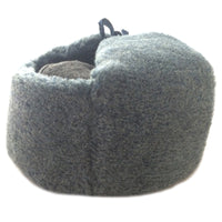 Soviet-Style Ushanka Trapper Hat – Grey Faux Fur Vintage Ukrainian Badge