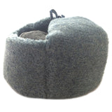 Soviet-Style Ushanka Trapper Hat – Grey Faux Fur Vintage Ukrainian Badge