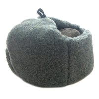Soviet-Style Ushanka Trapper Hat – Grey Faux Fur Vintage Ukrainian Badge
