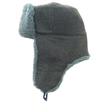 Soviet-Style Ushanka Trapper Hat – Grey Faux Fur Vintage Ukrainian Badge