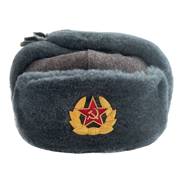 USSR Army Siberian Soldiers Russian Ushanka Hat Long Ears Soviet Badge