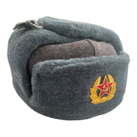 USSR Army Siberian Soldiers Russian Ushanka Hat Long Ears Soviet Badge
