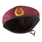 USSR Russian Army Military Style Red Burgundy Paratrooper Beret Hat Soviet Badge
