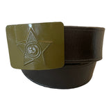 Soviet Russian USSR Military Army Soldier Belt Leather Imitation Metal Green Buckle