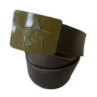 Soviet Russian USSR Military Army Soldier Belt Leather Imitation Metal Green Buckle