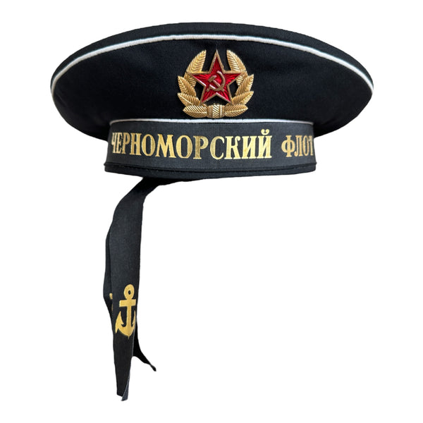 Soviet Russian Navy BLACK SEA FLEET Sailor Visorless Cap Hat USSR Badge