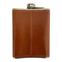Retro Gift – 8 oz Stainless Steel Flask Brown Leatherette Embossed Soviet Union Emblem Vintage CCCP