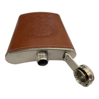 Retro Gift – 8 oz Stainless Steel Flask Brown Leatherette Embossed Soviet Union Emblem Vintage CCCP