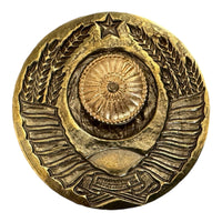 USSR Coat of Arms Emblem Large Russian Brass Enamel Heavy Badge Screw Back