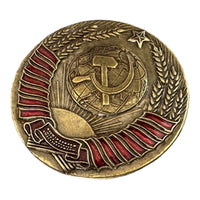 USSR Coat of Arms Emblem Large Russian Brass Enamel Heavy Badge Screw Back