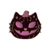 Purple Cat Pumpkin Enamel Pin – Spooky Halloween Accessory with Purple Eyes