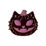 Purple Cat Pumpkin Enamel Pin – Spooky Halloween Accessory with Purple Eyes