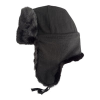Black Faux Fur Military Style Winter Ushanka Hat Soviet Soldier Badge