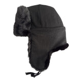 Black Faux Fur Military Style Winter Ushanka Hat Soviet Soldier Badge