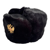 Black Faux Fur Military Style Winter Ushanka Hat Russian Eagle Badge