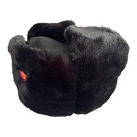 Black Faux Fur Military Style Winter Ushanka Hat Soviet Red Star Badge