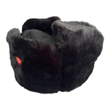 Black Faux Fur Military Style Winter Ushanka Hat Soviet Red Star Badge