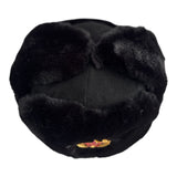 Black Faux Fur Military Style Winter Ushanka Hat Soviet Soldier Badge