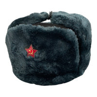 Soviet Russian Army Style Blue Grey Ushanka Winter Hat Red Star Badge