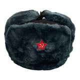 Soviet Russian Army Style Blue Grey Ushanka Winter Hat Red Star Badge