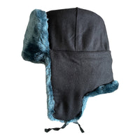 Soviet Army Style Blue Grey Winter Ushanka Hat Russian Eagle Badge