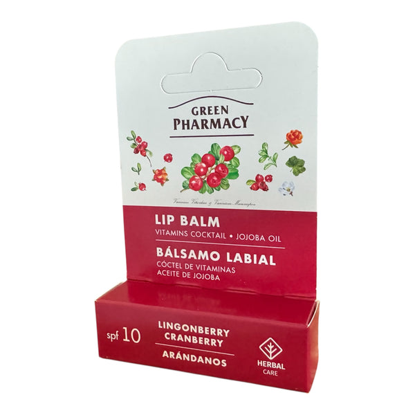 Green Pharmacy Lip Balm 3.6g Lingonberry & Cranberry Vitamins Shea Jojoba SPF 10