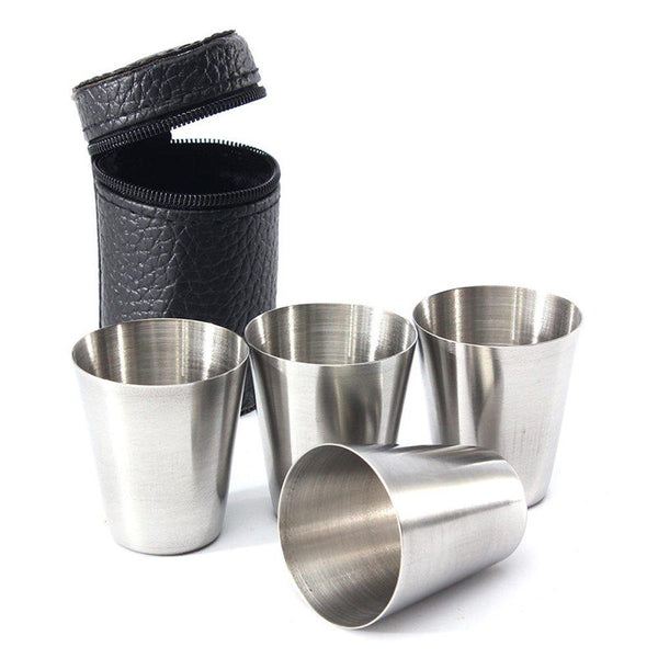 Travel Cups Tots 1oz 30ml Shots Set of 4 Stainless Steel Whisky Wine Spirits Golf Picnic Camping Festival - USSR HOUSE LIMITED