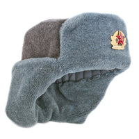 Authentic Soviet Russian Army Ushanka Winter Hat with Soldier Badge