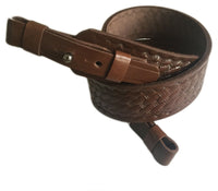 Braided Design Brown Leather Hunting Rifle Sling Shotgun Air Gun Strap