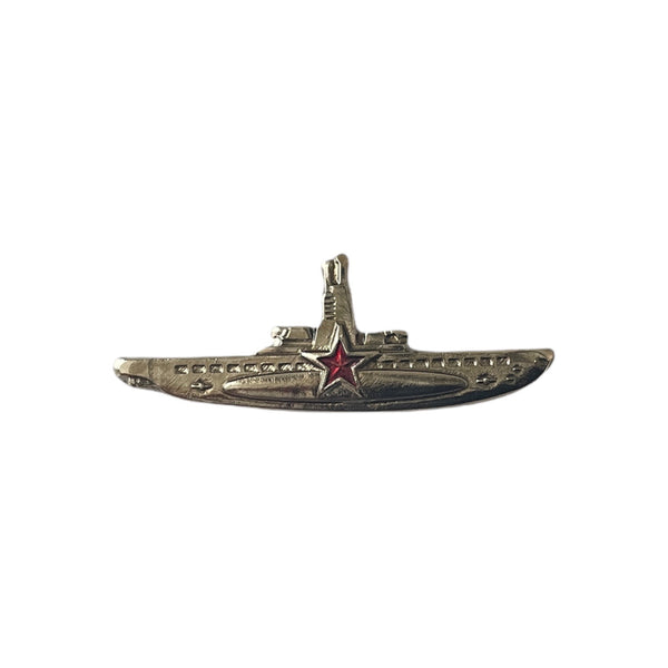 Soviet Russian Navy Submariner Commander Silver Small Enamel Lapel Pin Badge