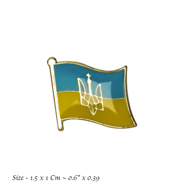 Ukraine Flag Trident Emblem Pin Lapel Badge Country Diplomat Enamel Brooch