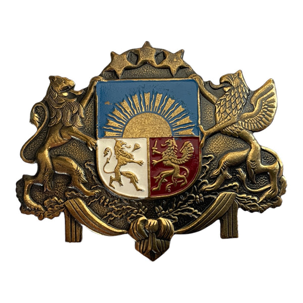 Wappen der Republik Lettland, Uniformhut, Mütze, lettisches Militär, Messing-Emaille-Abzeichen