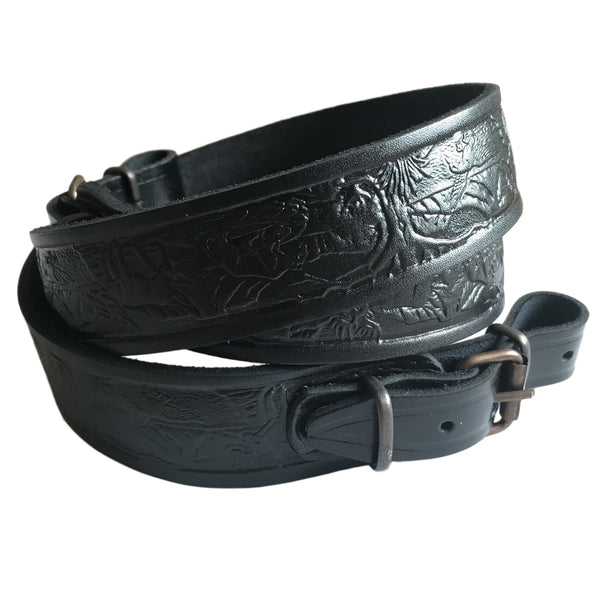 Deer Design Black Leather Hunting Rifle Sling Shotgun Air Gun Strap