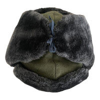 USSR Russian Military Style Grey Faux Fur Winter Ushanka Hat Soviet Army Badge