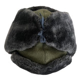 USSR Russian Military Style Grey Faux Fur Winter Ushanka Hat Soviet Army Badge