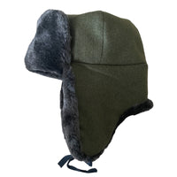 USSR Russian Military Style Grey Faux Fur Winter Ushanka Hat Soviet Army Badge