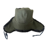USSR Russian Military Style Grey Faux Fur Winter Ushanka Hat Soviet Army Badge