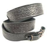 Embossed Ornament Black Leather Rifle Sling Shotgun Air Gun Strap Hunting Shooting