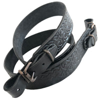 Embossed Ornament Black Leather Rifle Sling Shotgun Air Gun Strap Hunting Shooting
