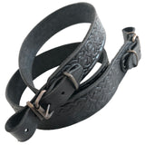 Embossed Ornament Black Leather Rifle Sling Shotgun Air Gun Strap Hunting Shooting
